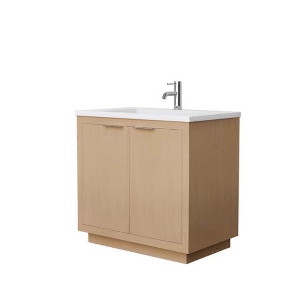 Wyndham Collection Maroni 36 in. W Single Bath Vanity in Light Straw with Solid Surface Vanity Top in Matte White with Matte White Basin