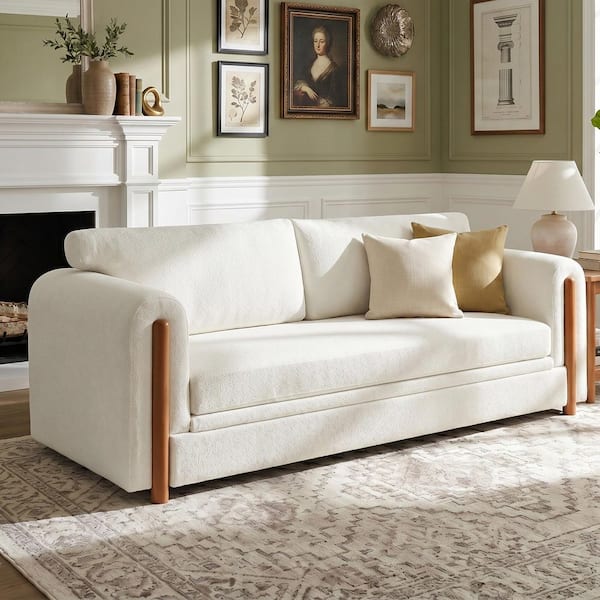 Yovo Modern 79.1 in. Round Arms Chenille Upholstered Rectangle 3-Seater Sofa in Beige with Solid Wood Legs