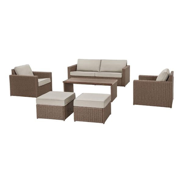 Stoneridge 6-Piece Wicker Patio Conversation Set with CushionGuard Warm Stone Cushions