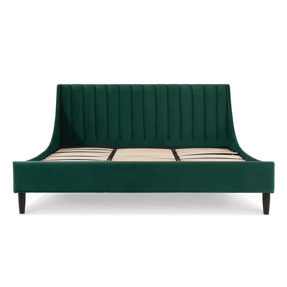 Aspen Evergreen Velvet King Platform Bed with Tufted Headboard