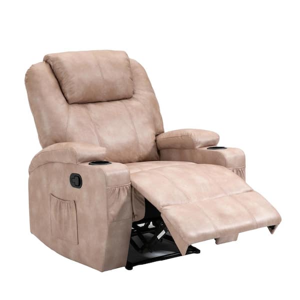 Boyel Living Faux Leather Elderly Ecru Recliner with Cupholder and Side Pocket