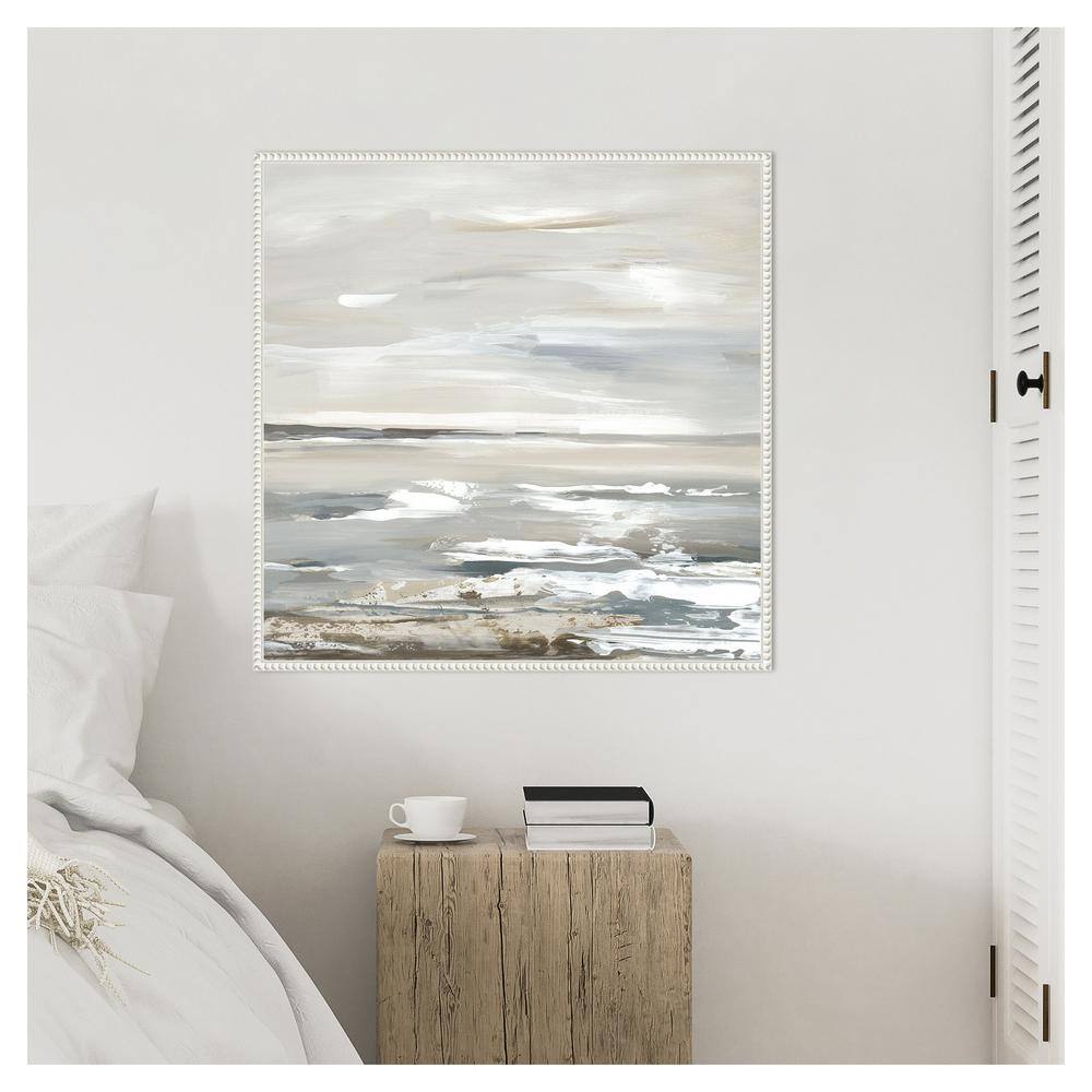 Oceanic Dreams Abstract Coastal Canvas Wall Art in White Frame