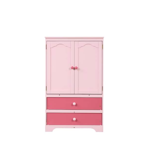 Unbranded 51 in. H x 31.3 in. W Pink Armoire with 2-Big Drawers