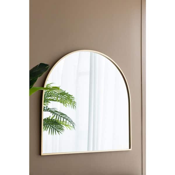 Unbranded 33 in. W x 31 in. H Arched Iron Metal Framed Wall Bathroom Vanity Mirror in Gold for Entryway