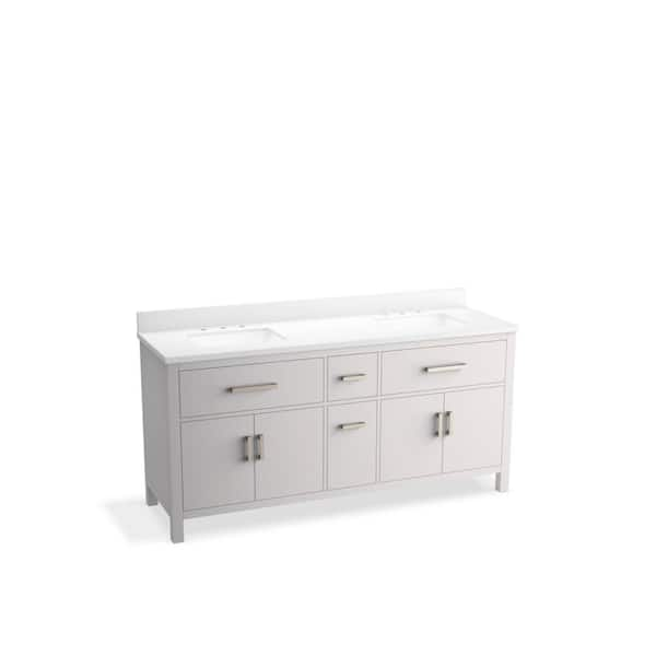 KOHLER Kresla 72 in. W x 22 in. D x 36 in. H Double Sink Bath Vanity in Atmos Grey with Pure White Quartz Top and Backsplash