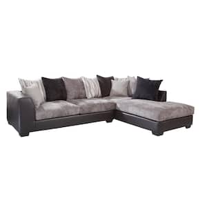 Casual Comfort 123 in. W Track Arm 2 Piece Chenille L Shape Sectional Sofa in Charcoal and Black with 10 Accent Pillows
