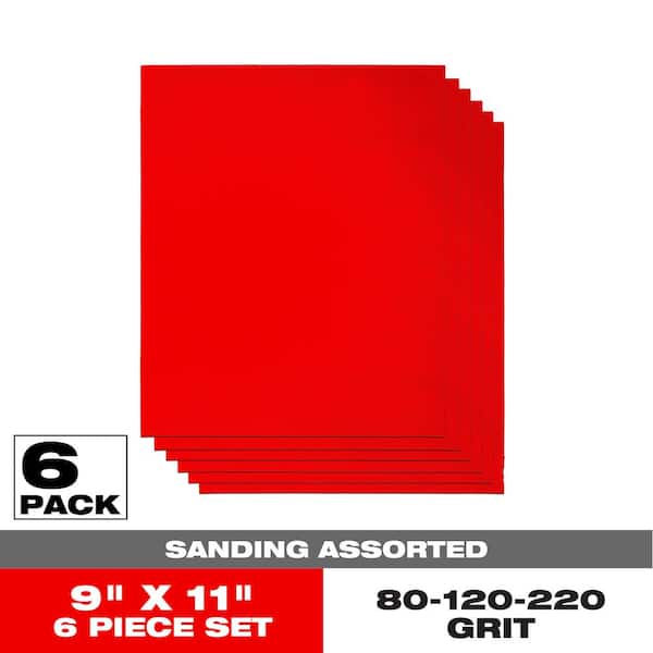 9 in. x 11 in. Assorted Pack 80, 120, and 220 Grit Course, Medium, and Ultra Fine Sanding Sheets (6-Pieces)
