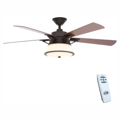 Marlowe 52 in. Indoor LED Oil Rubbed Bronze Dry Rated Ceiling Fan with 5 Reversible Blades, Light Kit and Remote Control