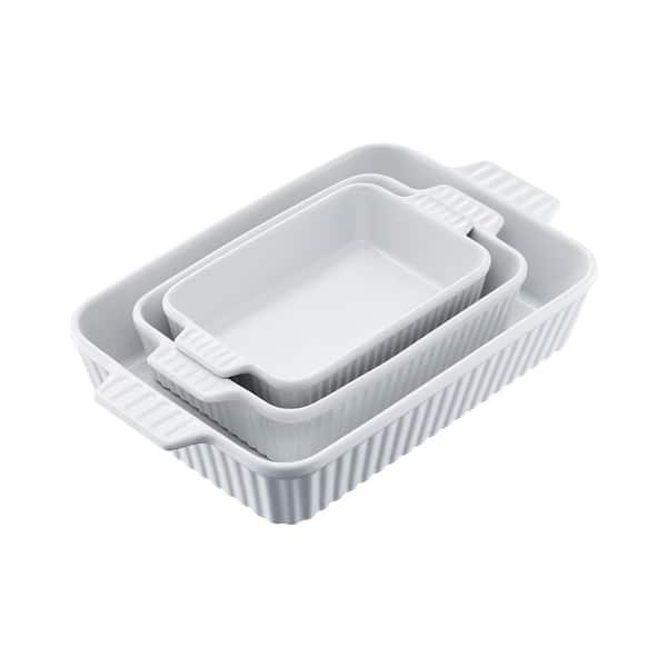 Bakeware Set 3-Piece, 9 in. x 13 in. White, Casserole Rectangular Lasagna Pan with Handles, Oven-Safe, Cookware Set