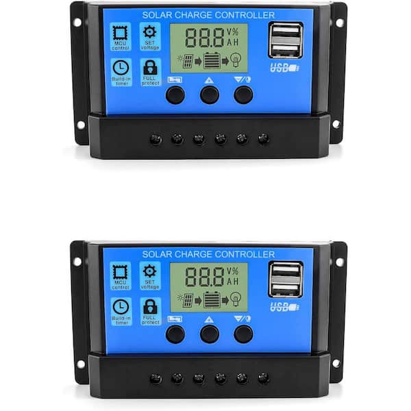 12V/ 24V 30A Solar Charge Controller Adjustable Parameter Backlight with LCD Display and Timer, (2-Pack)