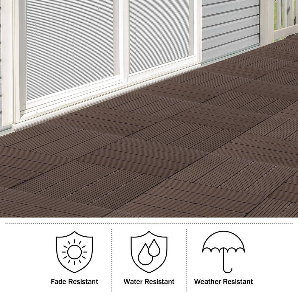 Mocha Brown Interlocking Composite Deck Tiles for Outdoor Flooring