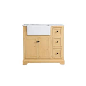 Timeless Home 36 in. W x 22 in. D x 34.75 in. H Single Bathroom Vanity Side Cabinet in Natural Wood with Marble Top