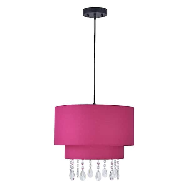Unbranded Soft Color Decor 22 in. 3-Lights Pink Dimmable Outdoor Pendant Light with Crystal Decoration