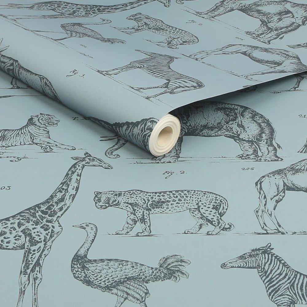 Blue Non-woven Animal Print Removable Wallpaper Roll