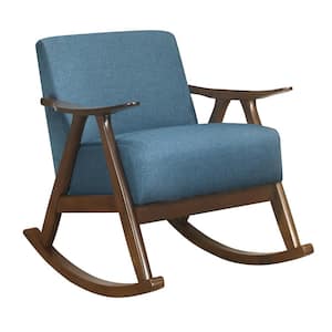 Bracco Blue Mid-Century Fabric Upholstery Solid Wood Rocking Chair