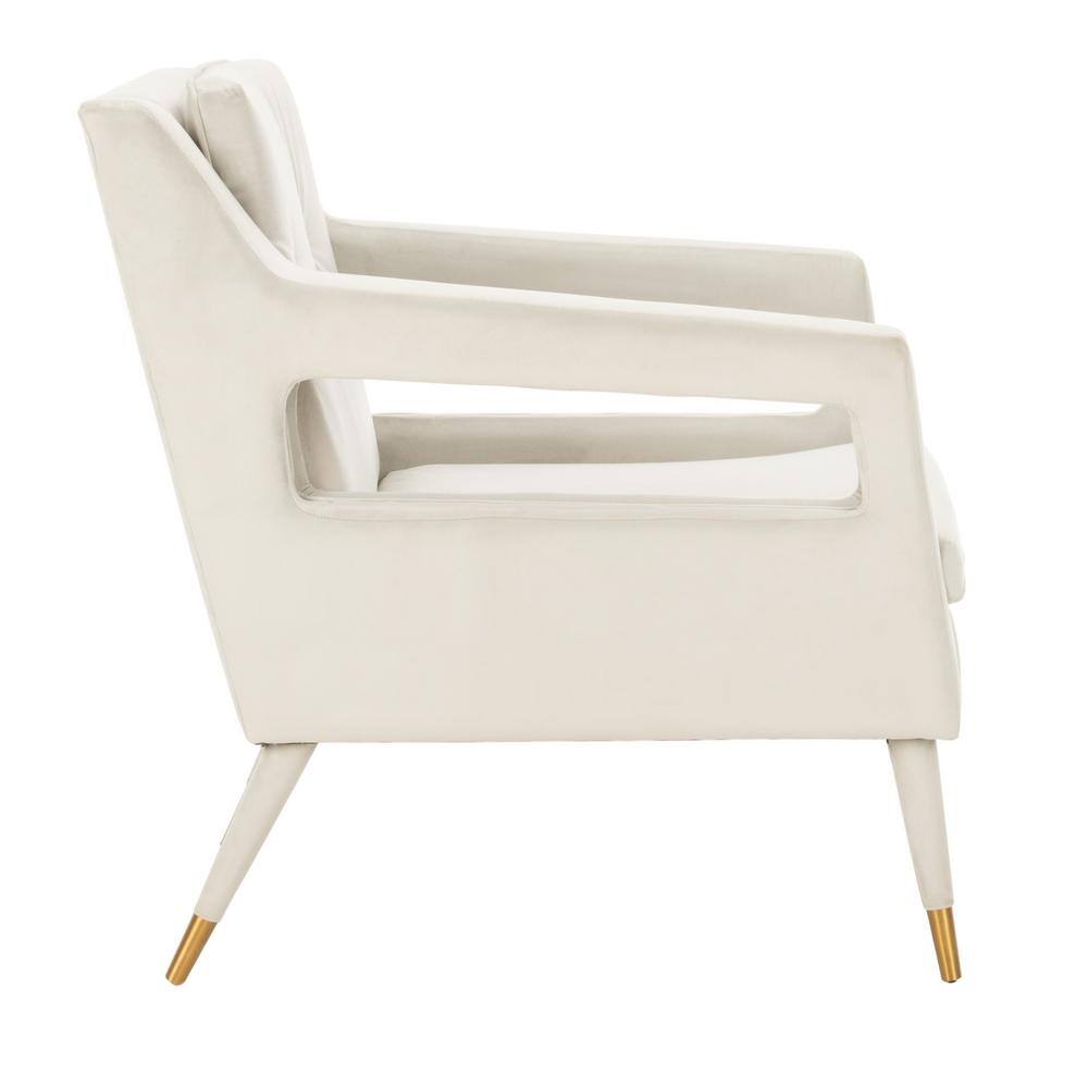 Elegant Silver Velvet Wood Accent Chair with Gold-Capped Legs