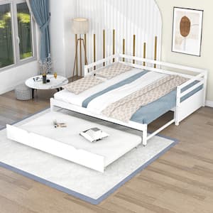 White Wood Frame Convertible Size Twin or Double Twin Daybed with Trundle