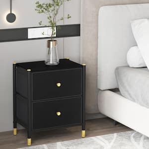 Black 2-Drawer Nightstand with PU Leather Front Bins: Stylish and Compact Bedroom Furniture for Closet or Beside Bed