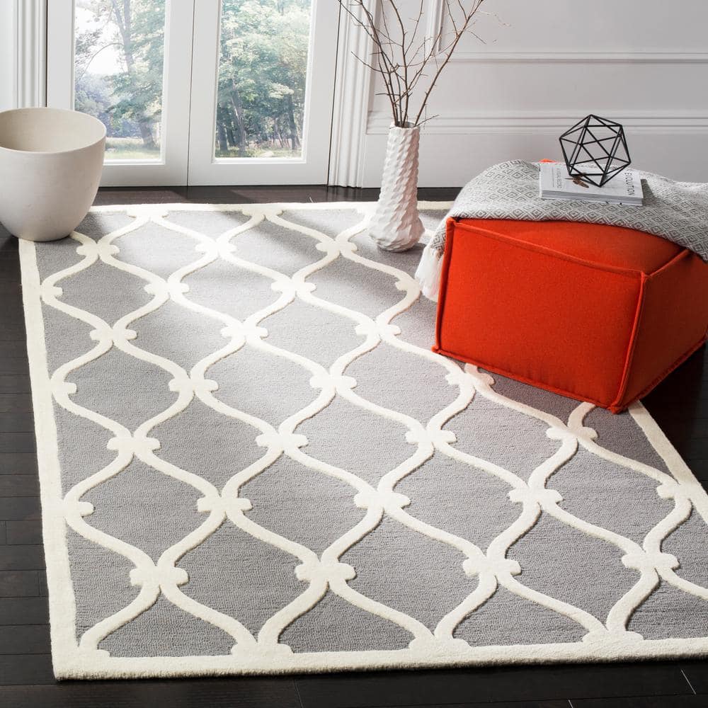 Handmade Dark Grey & Ivory Tufted Wool Rectangular Rug, 10' x 14'