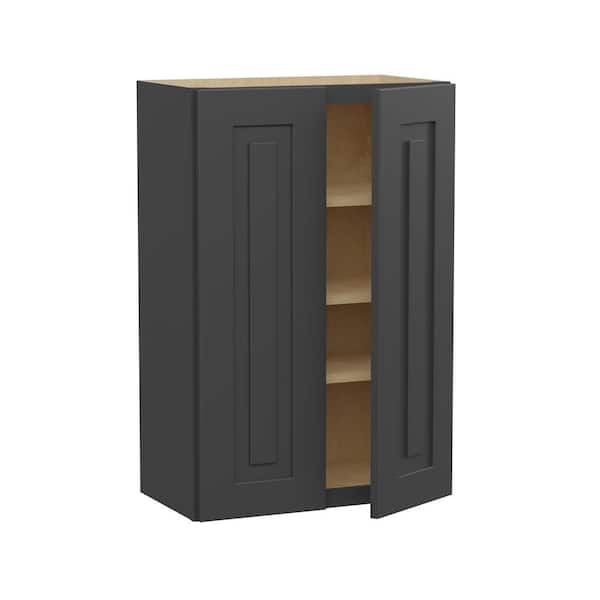 Home Decorators Collection Grayson 24 in. W x 12 in. D x 36 in. H Assembled Plywood Wall Kitchen Cabinet in Deep Onyx with Soft Close