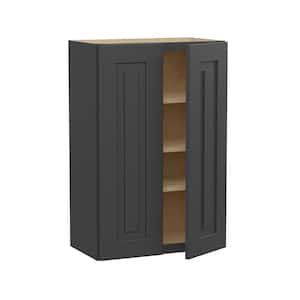 Grayson Deep Onyx Painted Plywood Shaker Assembled 3 Shelves Wall Kitchen Cabinet Soft Close 24 in W x 12 in D x 36 in H