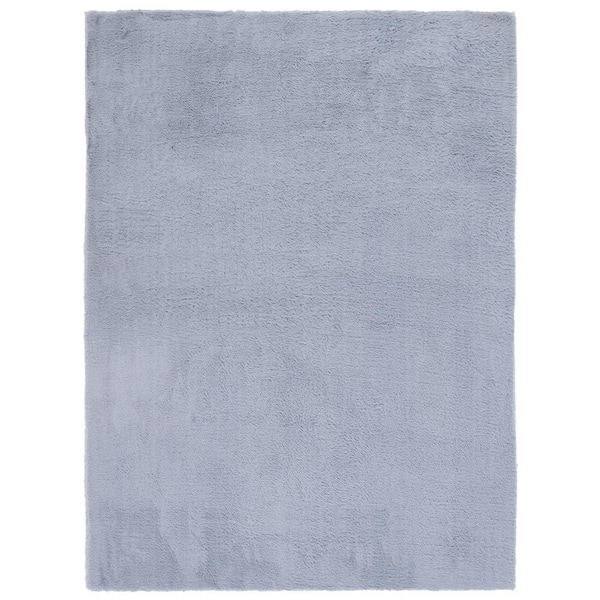 SAFAVIEH Faux Rabbit Fur Light Grey/Blue Doormat 2 ft. x 3 ft. Machine Washable High Low Solid Color Area Rug