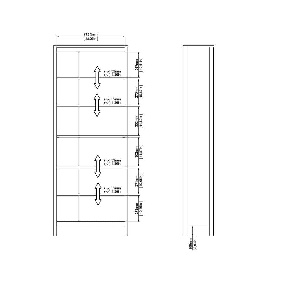 Madrid White Adjustable 6-Shelf Bookcase