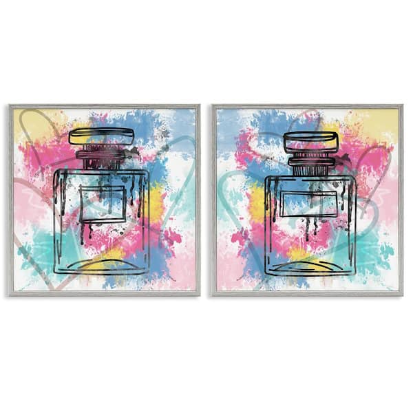 Stupell Industries Modern Hearts and Perfume by Natalie Carpentieri 2 Pieces Gray Framed Abstract Giclee Art Print 24 in. x 24 in.