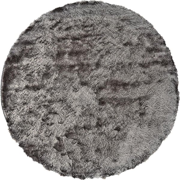 8 ft. Round Gray, Black Solid Color Area Rug