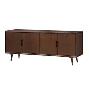 60 in. Walnut Solid Wood Mid-Century Modern TV Stand with 4-Doors Fits TVs up to 65 in.