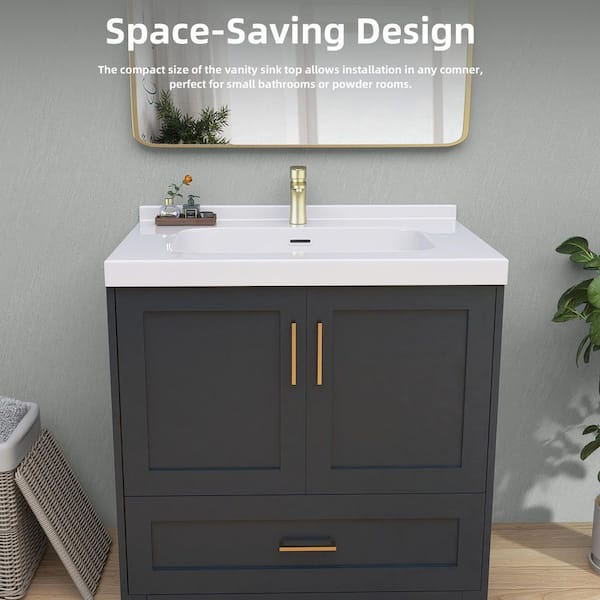 Zeafive 30 in. W x 22 in. D Solid Surface White Rectangular Single
