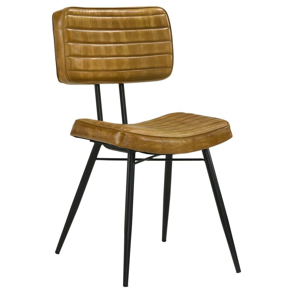 Camel Genuine Leather Upholstered High Side Chair with Metal Legs