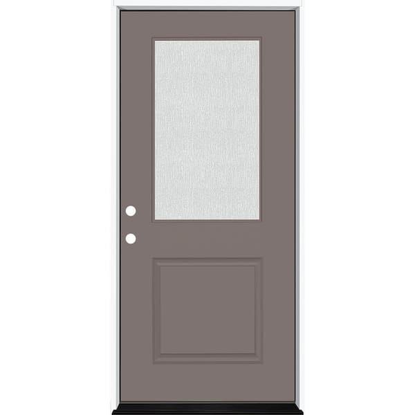 Steves & Sons Legacy 36 in. W. x 80 in. 1/2 Lite Rain Glass RHIS Primed Kindling Finish Fiberglass Prehung Front Door