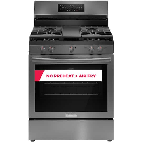 Gallery 30 in. 5 Burner Freestanding Gas Range in Black Stainless Steel with True Convection and Air Fry