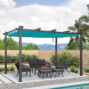10 ft. W x 13 ft. D Outdoor Gray Aluminum Pergola with Blue Adjustable Fade-Resistant Sun Shelter Canopy for Backyard