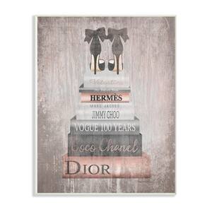 12.5 in. x 18.5 in. ''Book Stack Heels Metallic Pink'' by Amanda Greenwood Printed Wood Wall Art