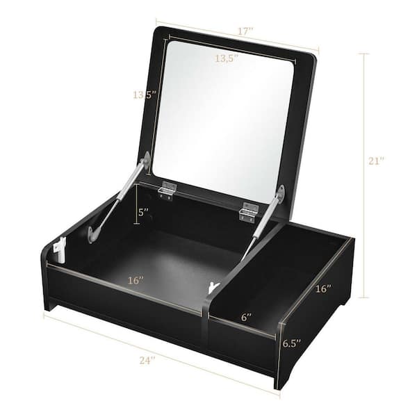 Gymax 2-in-1 Vanity Dresser w/Flip-Top Mirror Tabletop Storage Box Makeup Laptop Black