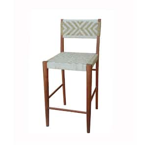 29 in. Brown, Gray and Cream Low Back Wooden Frame Bar Stool with Cotton Woven Seat (Set of 2)