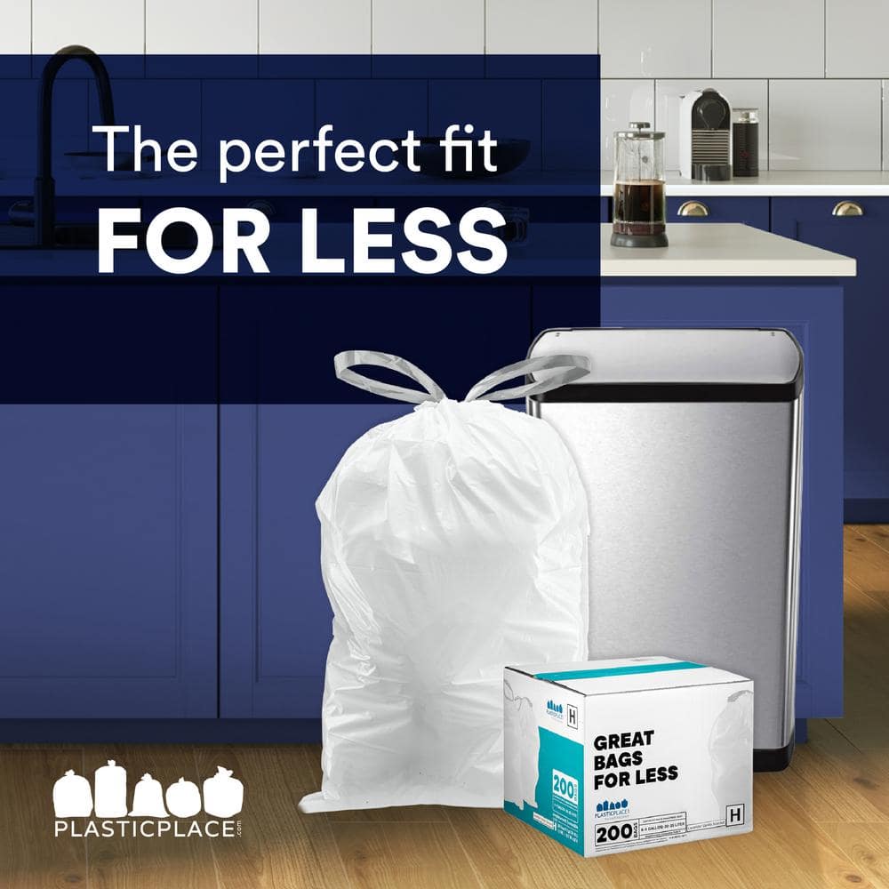 White Tear-Resistant Drawstring Trash Bags, 5.2 Gallon, 100 Count