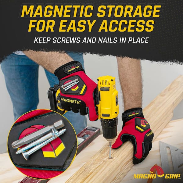 Pro Impact Work Glove with Integrated Magnetic Storage, Red, Medium