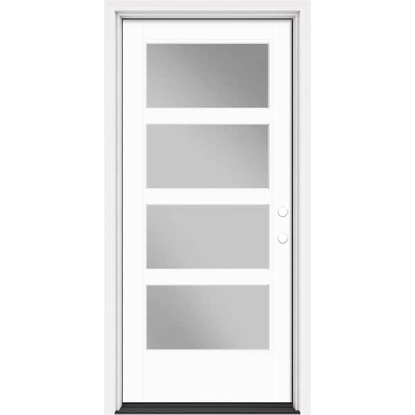 Performance Door System 36 in. x 80 in. VG 4-Lite Left-Hand Inswing Clear White Smooth Fiberglass Prehung Front Door