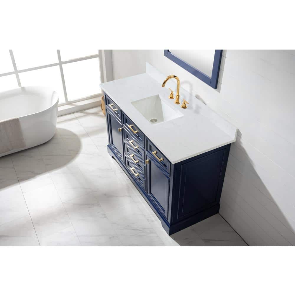 Milano 54" Blue Birch Vanity with White Quartz Top
