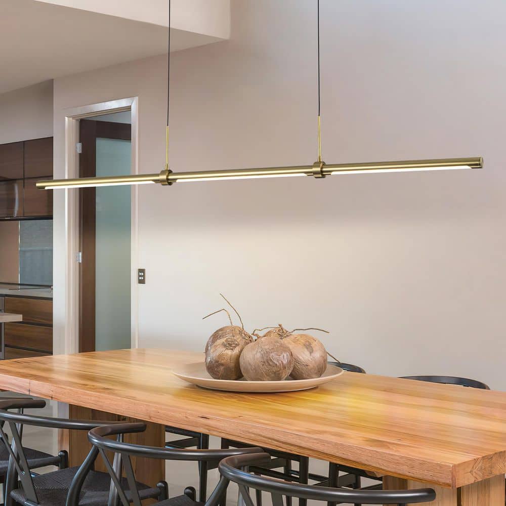 47" 4-Light Linear Kitchen Island Chandelier – Polished Gold With White Linen Shades, E12 Base, Dimmable, Height Adjustable