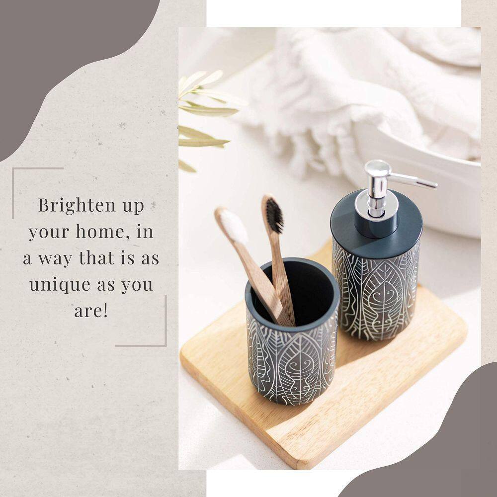 Navy Blue Hand Engraved Resin Bathroom Accessories Set