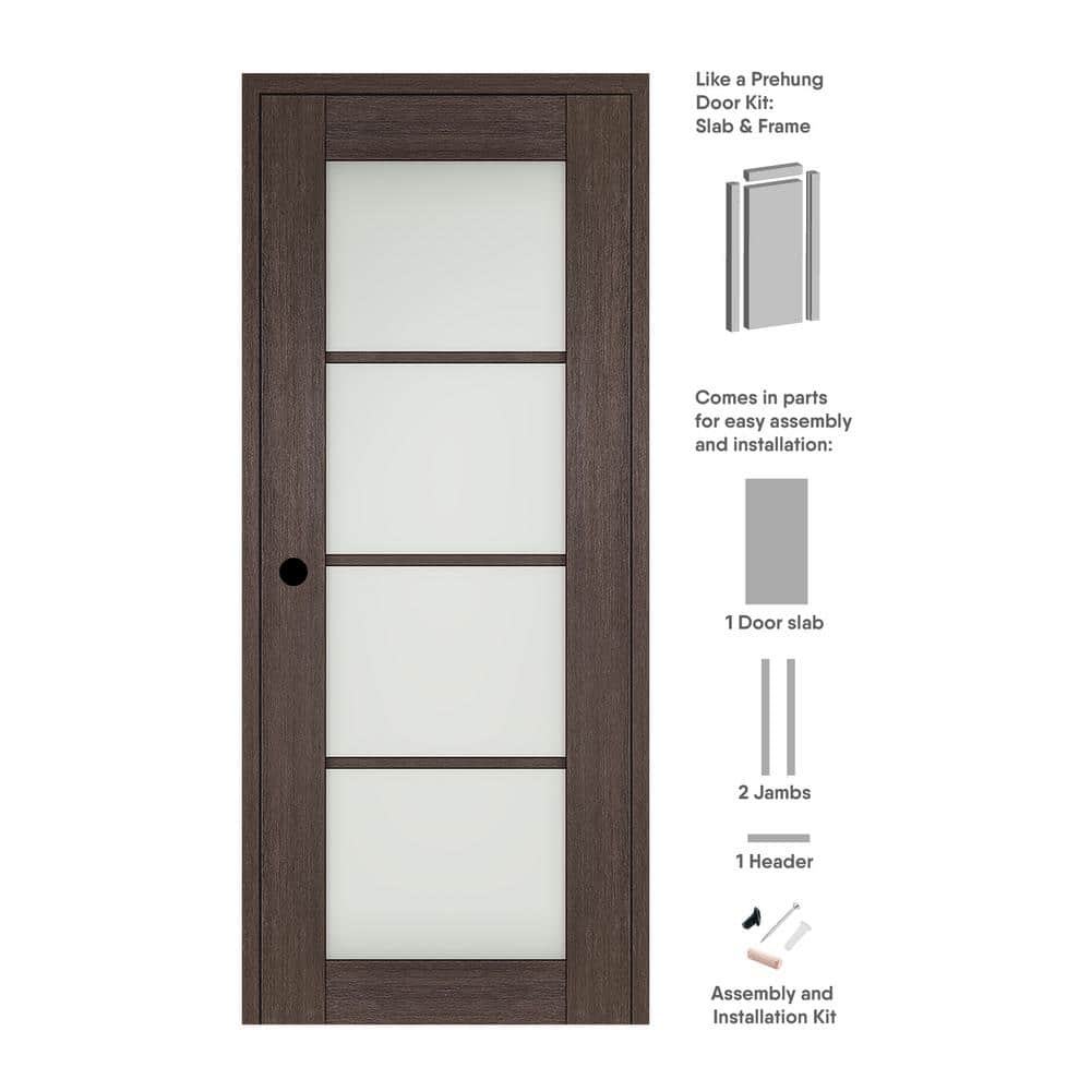 "Vona 4 Lite 24"" x 80"" Right-hand Frosted Glass Veralinga Oak Composite Solid Core Wood Single Prehung Interior Door" price history on PriceWatchPro
