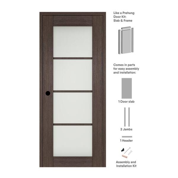 Belldinni Vona 4 Lite 24" x 84" Right-hand Frosted Glass Veralinga Oak Composite Solid Core Wood Single Prehung Interior Door