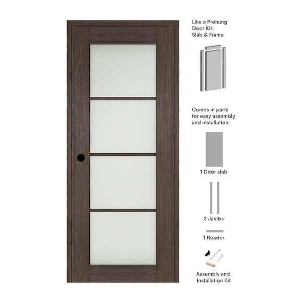 Belldinni Vona 4 Lite 18 in. x96 in. Right-Hand Frosted Glass Veralinga Oak Composite Solid Core Wood Single Prehung Interior Door