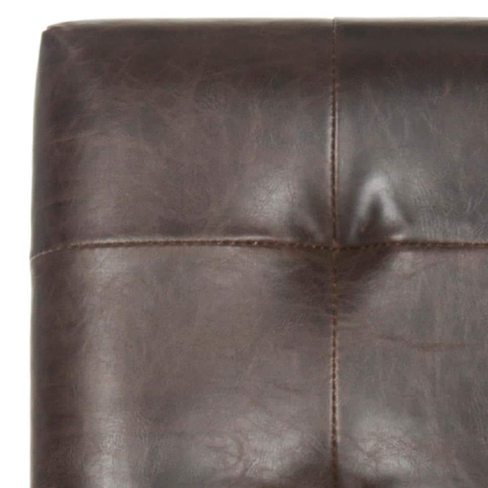 Antique Brown Leather and Wood Counter Stool
