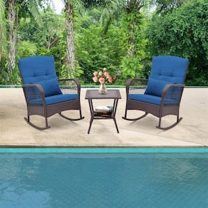 3-Piece Plastic Patio Conversation Set with Navy Cushions