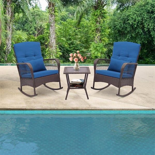 Costway 3-Piece Plastic Patio Conversation Set with Navy Cushions